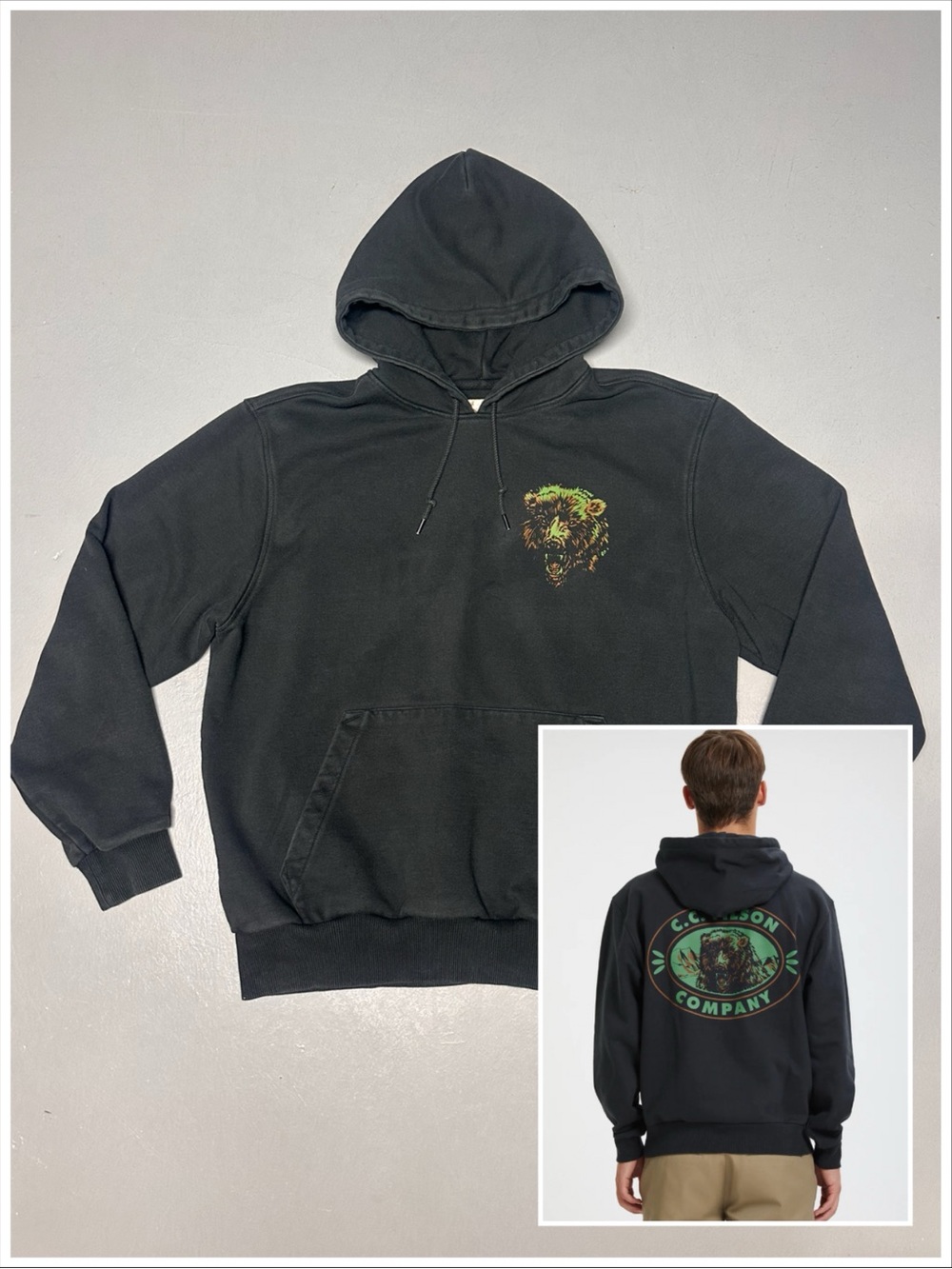 Filson Prospector Graphic Heavyweight Hoodie  Black Bear Front Back Pocket